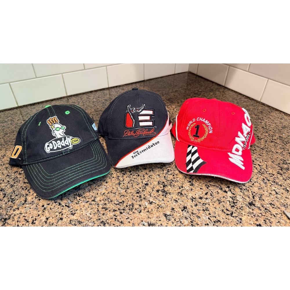 NASCAR Racing Hat Lot 3 Dale Earnhardt GoDaddy World Champion Caps